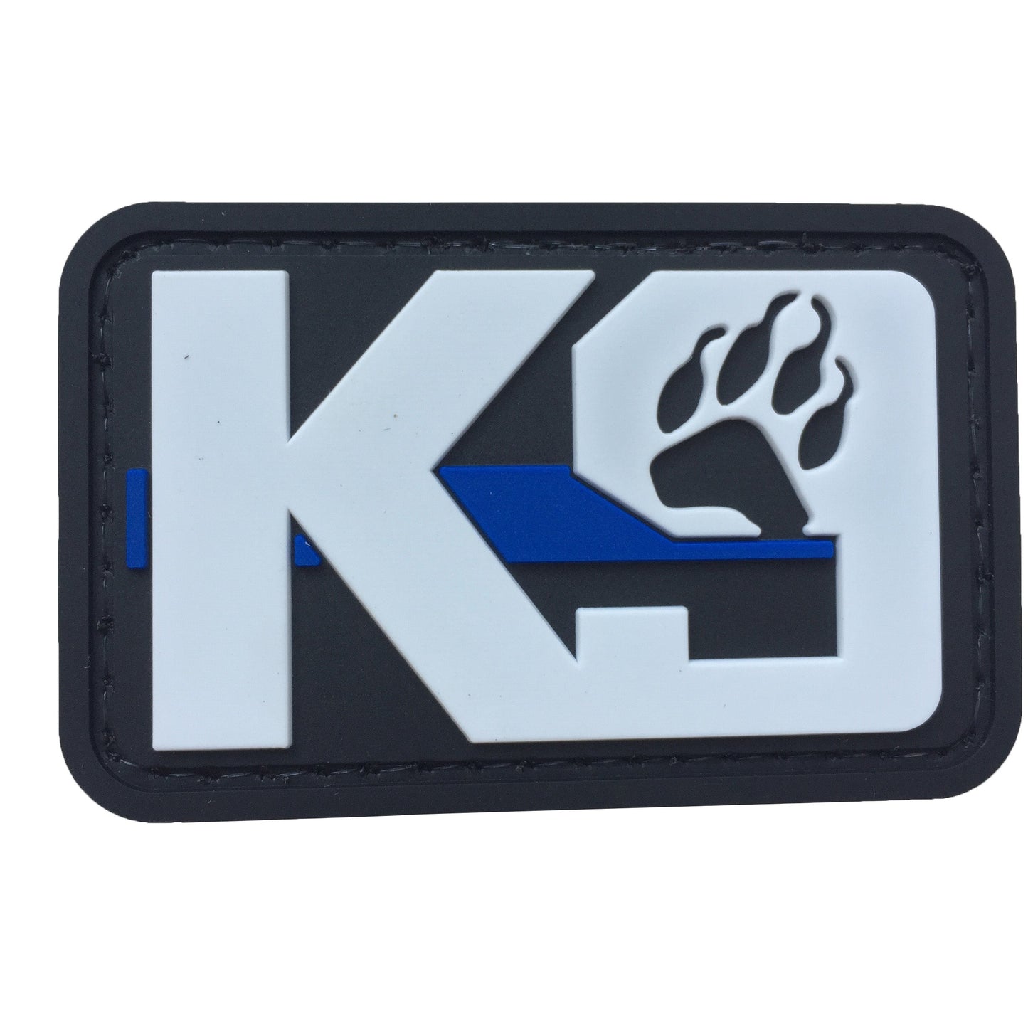 K9 Paw with Blue Line PVC Patch White