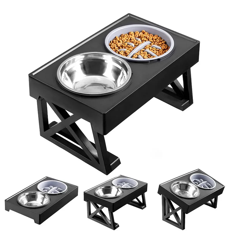 Borksy Adjustable Elevated Double Dog Bowl