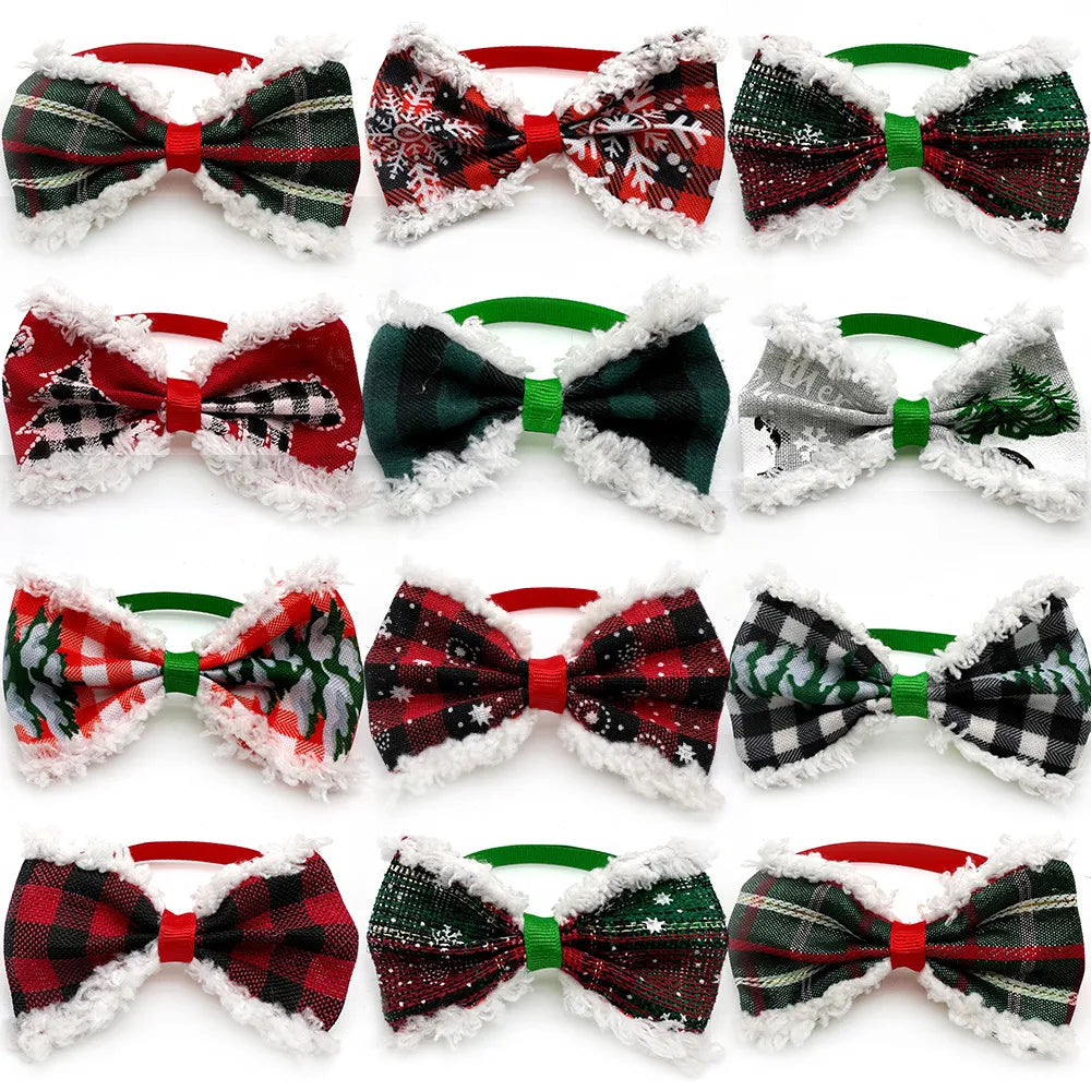 50 Pack Christmas Dog Bowties Adjustable Holiday Pet Bow Tie Set for Dogs