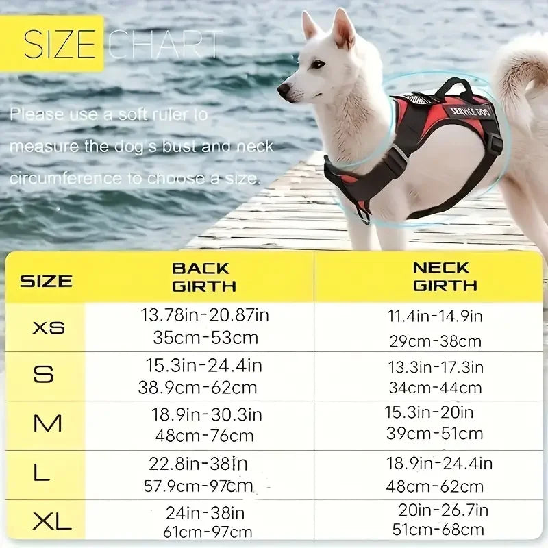 Borksy Reflective Service Dog Harness Set – Adjustable Comfort Vest with Leash