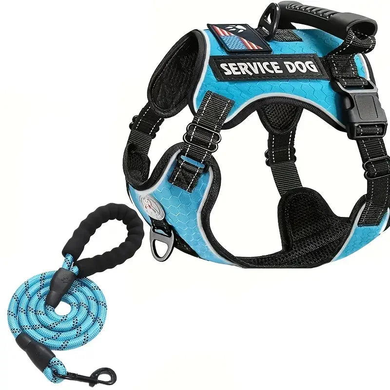 Borksy Reflective Service Dog Harness Set – Adjustable Comfort Vest with Leash