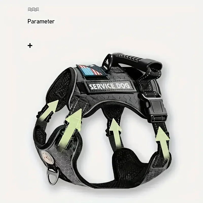 Borksy Reflective Service Dog Harness Set – Adjustable Comfort Vest with Leash