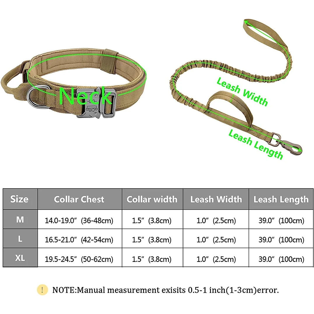 Tactical Dog Collar and Leash Set Adjustable Military Nylon Training Gear for Medium and Large Dogs