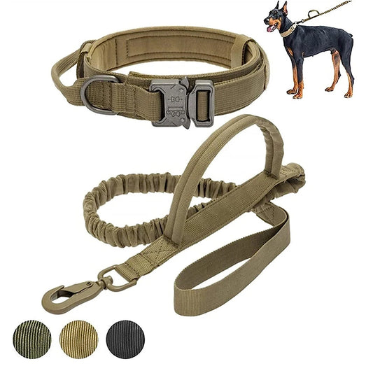 Tactical Dog Collar and Leash Set Adjustable Military Nylon Training Gear for Medium and Large Dogs