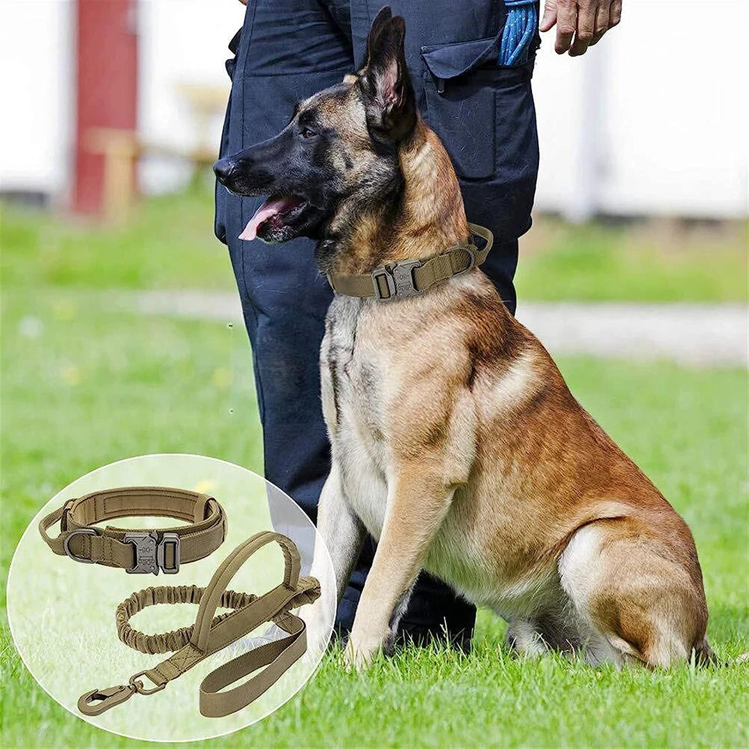 Tactical Dog Collar and Leash Set Adjustable Military Nylon Training Gear for Medium and Large Dogs
