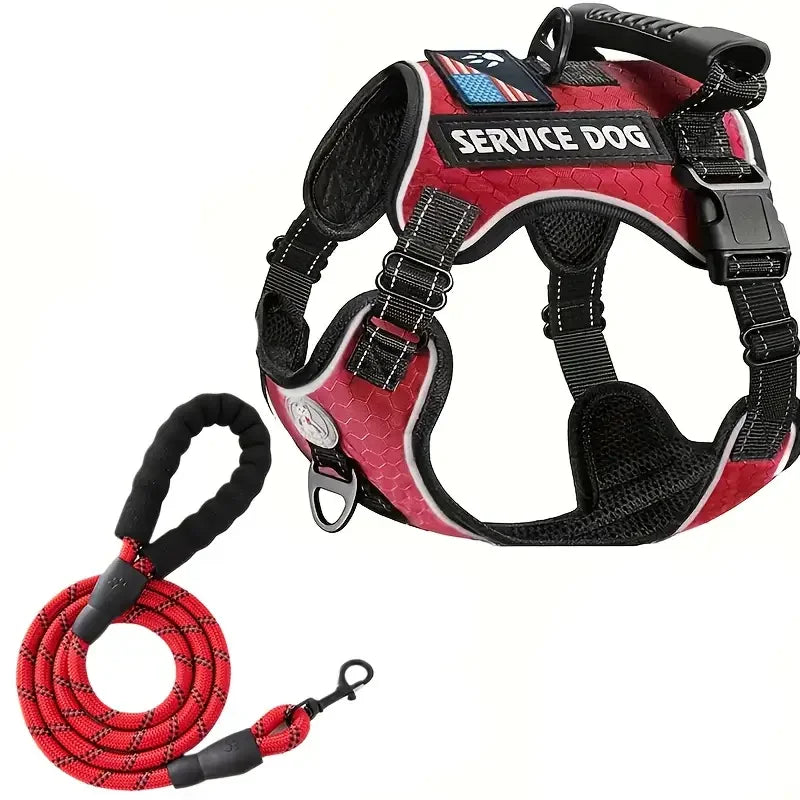 Borksy Reflective Service Dog Harness Set – Adjustable Comfort Vest with Leash