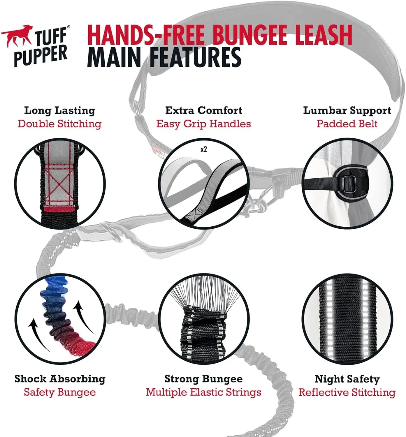Hands Free Dog Leash Heavy Duty Bungee Waist Belt