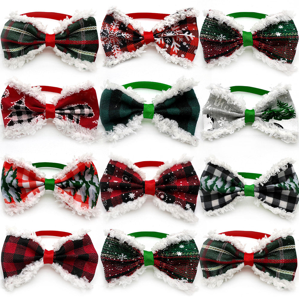 50 Pack Christmas Dog Bowties Adjustable Holiday Pet Bow Tie Set for Dogs