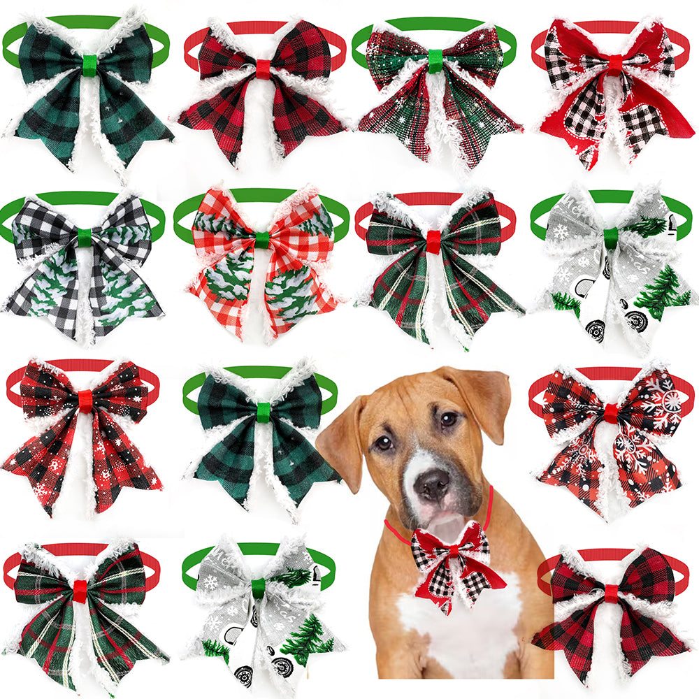 50 Pack Christmas Dog Bowties Adjustable Holiday Pet Bow Tie Set for Dogs