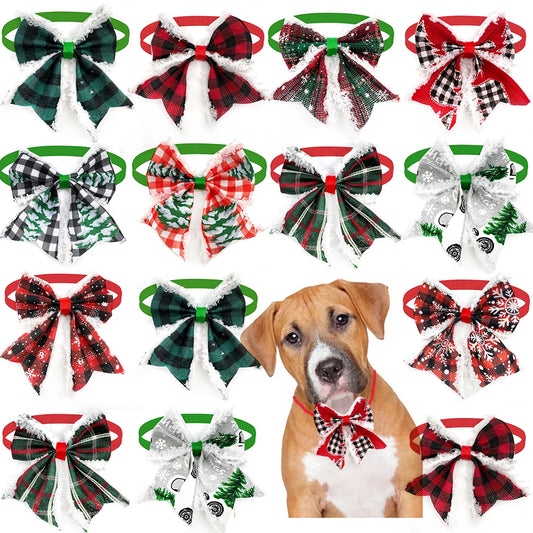 50 Pack Christmas Dog Bowties Adjustable Holiday Pet Bow Tie Set for Dogs