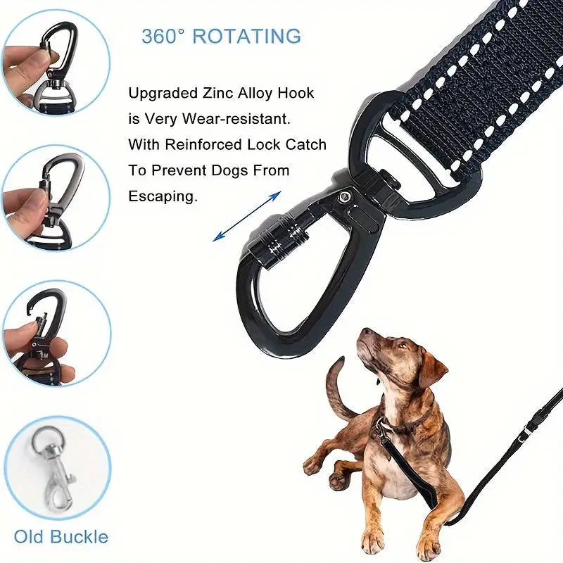 Reflective Shock Absorbing Dog Leash with  Clip for Medium and Large Dogs Tactical Safety Leash