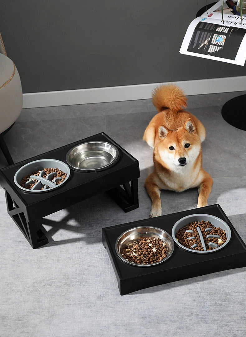 Borksy Adjustable Elevated Double Dog Bowl