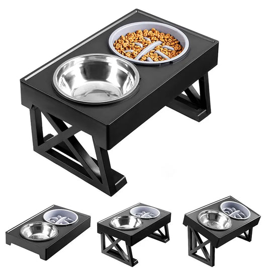 Borksy Adjustable Elevated Double Dog Bowl