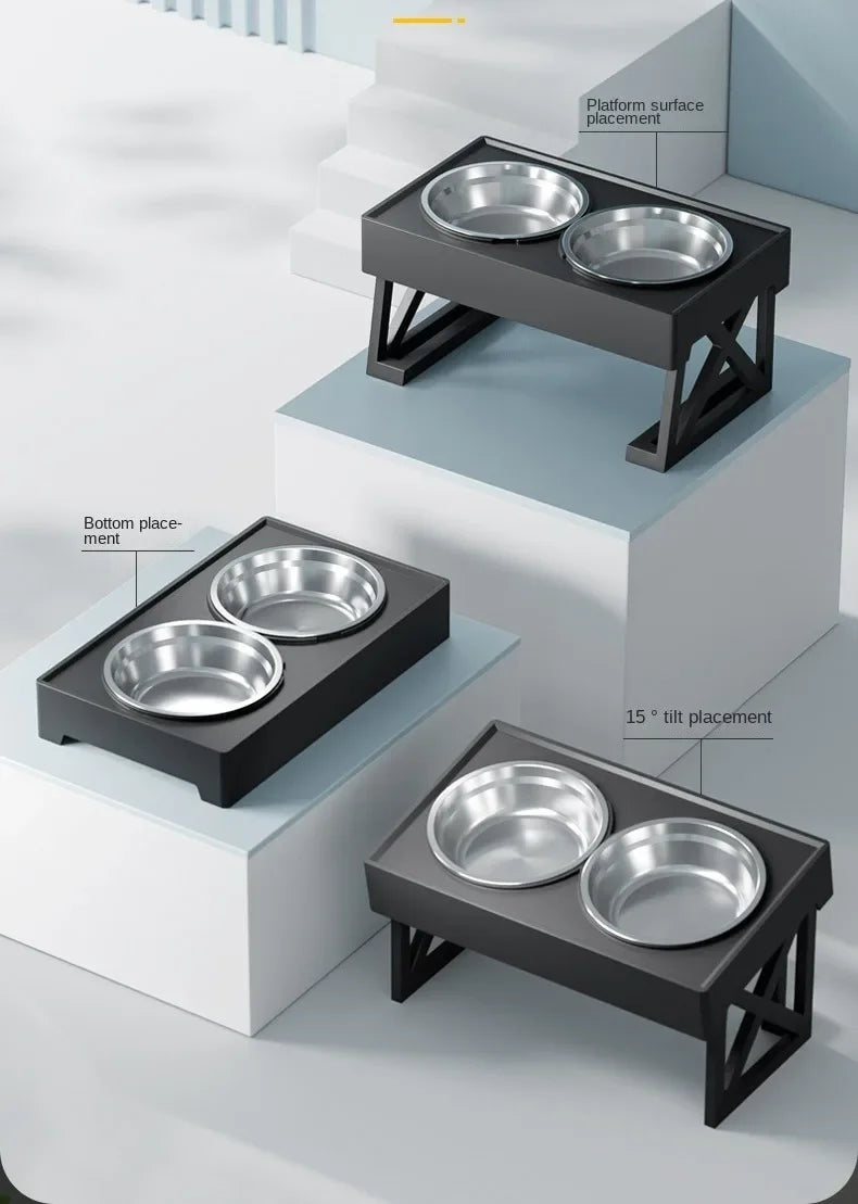 Borksy Adjustable Elevated Double Dog Bowl