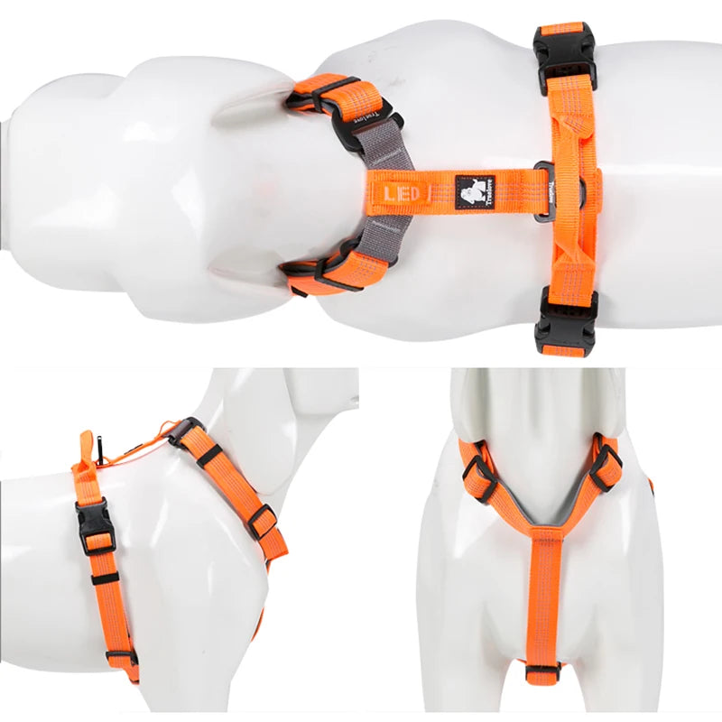 Truelove Adjustable Reflective Pet Harness with LED Light Neoprene Padding and Matching Leash for Hiking and Running