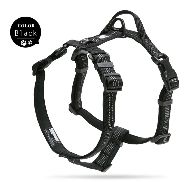 Truelove Adjustable Reflective Pet Harness with LED Light Neoprene Padding and Matching Leash for Hiking and Running