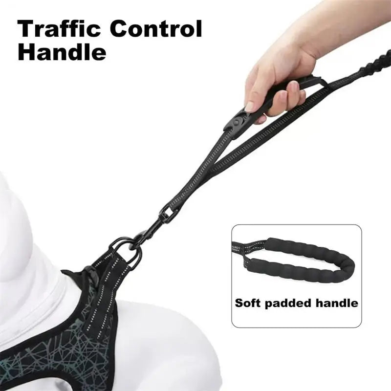 Reflective Shock Absorbing Dog Leash with  Clip for Medium and Large Dogs Tactical Safety Leash