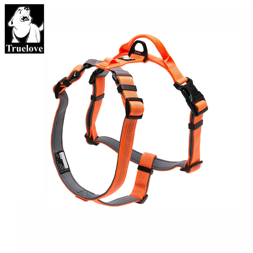 Truelove Adjustable Reflective Pet Harness with LED Light Neoprene Padding and Matching Leash for Hiking and Running