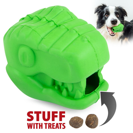 Jeffers T-Rex Natural Rubber Treat Dispensing Dental Dog Chew Toy for Medium Chewers with Vanilla Scent