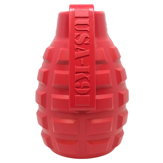 Grenade Shaped eDispenser Durable Dog Chew Toy & Treat Dispenser - Red & Blue