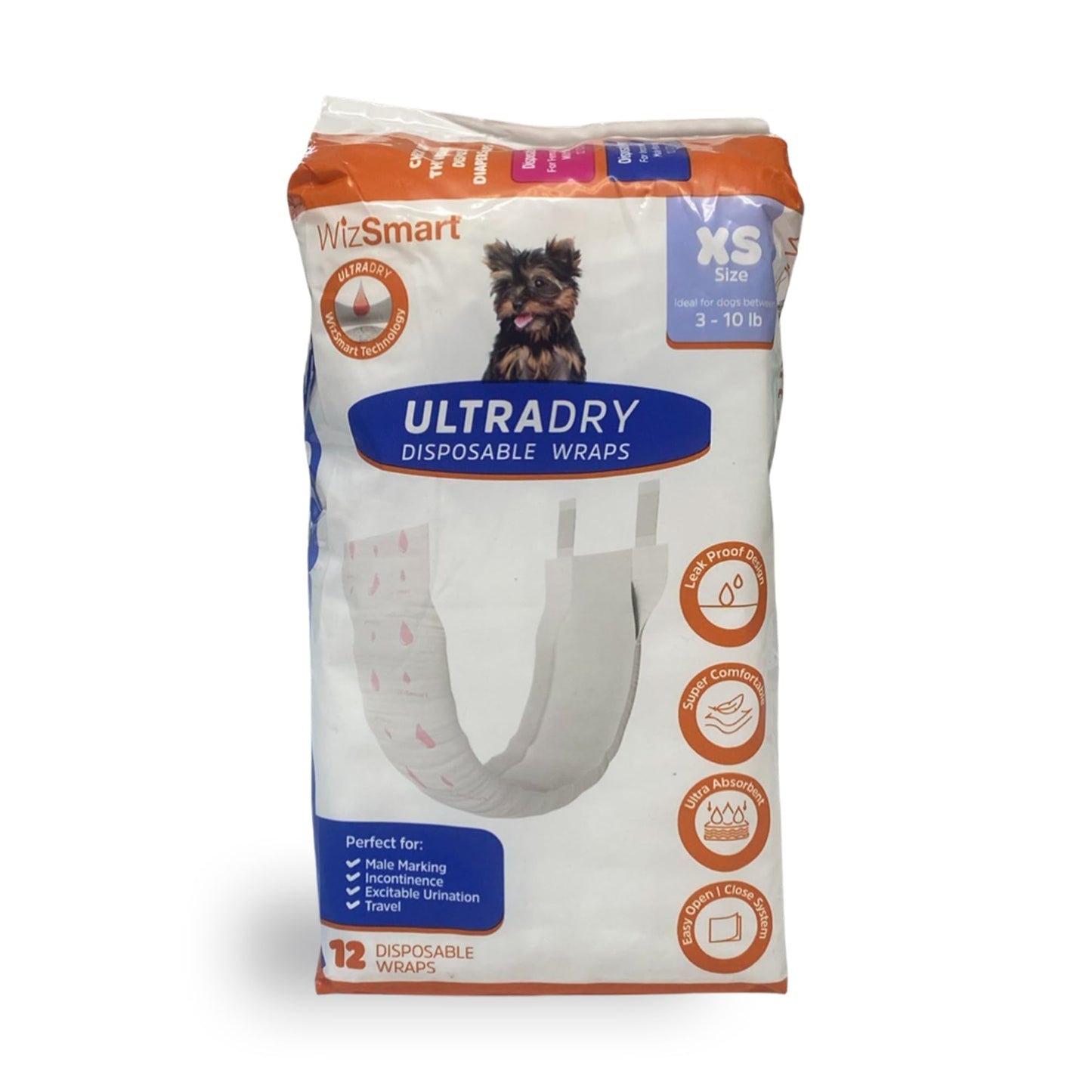 WizSmart UltraDry Disposable Male Dog Wraps, 12 ct